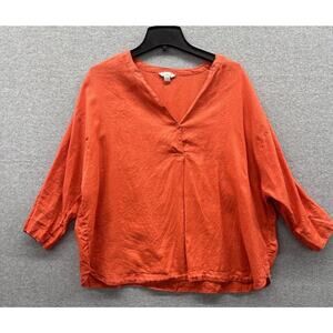 Monsoon Top Linen Lagenlook Womens 16 Orange Tunic Long Sleeve Pullover Shirt